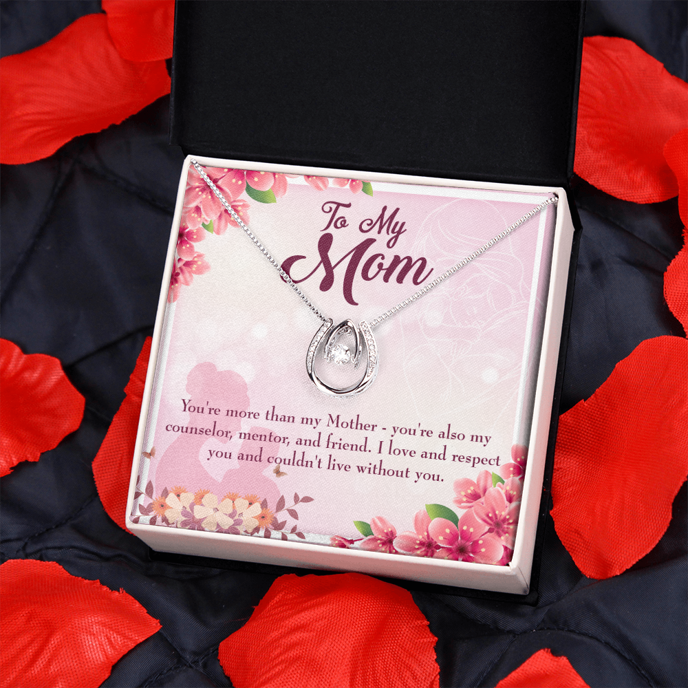 To Mom More Than a Mother Lucky Horseshoe Necklace Message Card 14k w CZ Crystals-Express Your Love Gifts