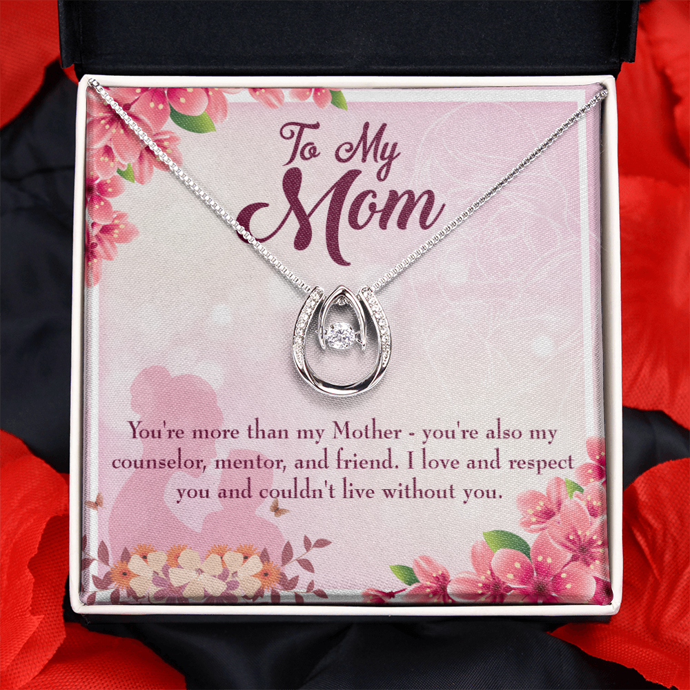 To Mom More Than a Mother Lucky Horseshoe Necklace Message Card 14k w CZ Crystals-Express Your Love Gifts