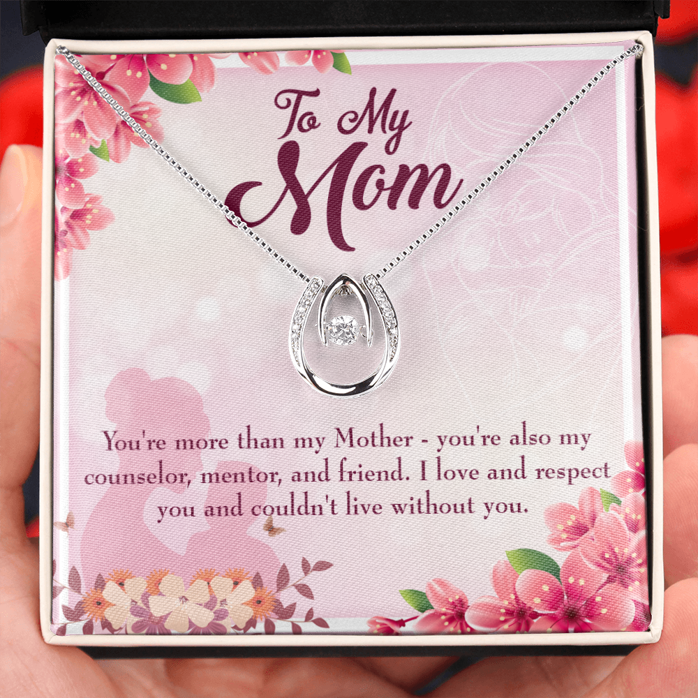 To Mom More Than a Mother Lucky Horseshoe Necklace Message Card 14k w CZ Crystals-Express Your Love Gifts