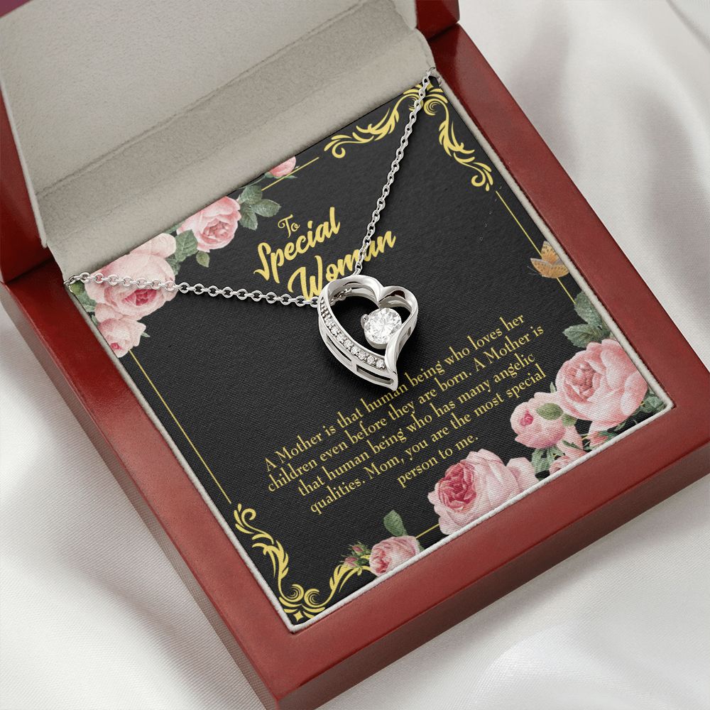 To Mom Mother is Human Forever Necklace w Message Card-Express Your Love Gifts