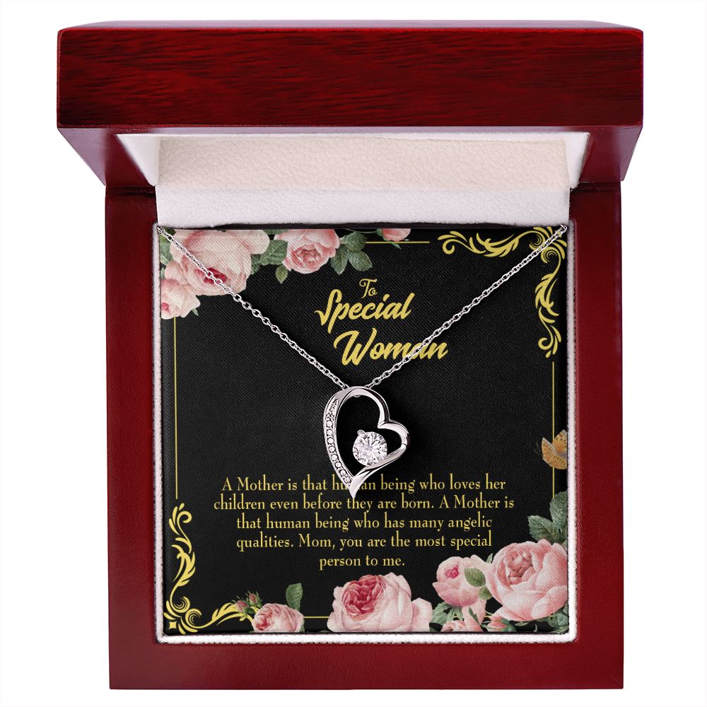 To Mom Mother is Human Forever Necklace w Message Card-Express Your Love Gifts