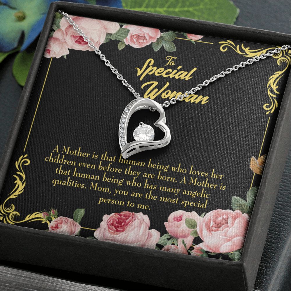 To Mom Mother is Human Forever Necklace w Message Card-Express Your Love Gifts