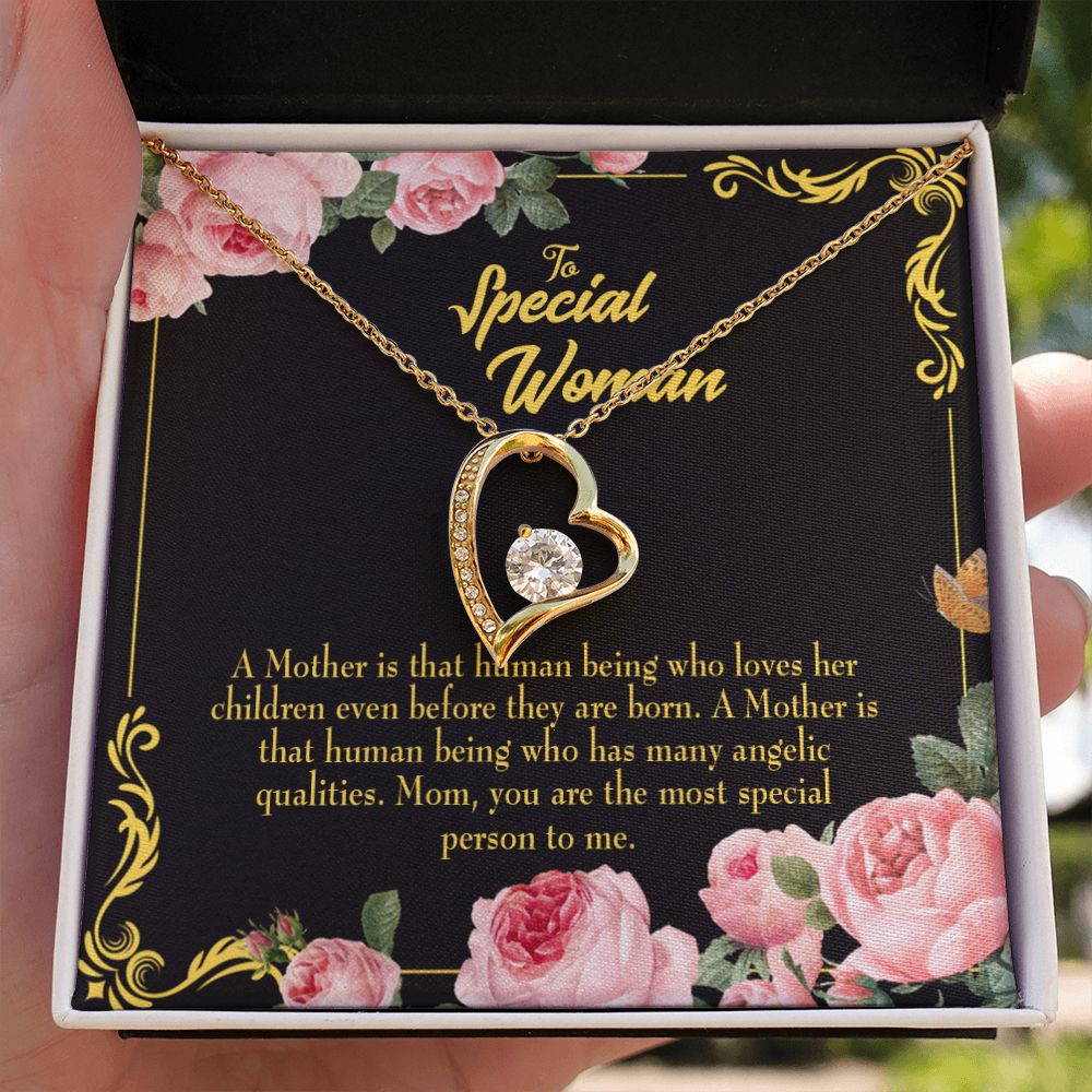 To Mom Mother is Human Forever Necklace w Message Card-Express Your Love Gifts