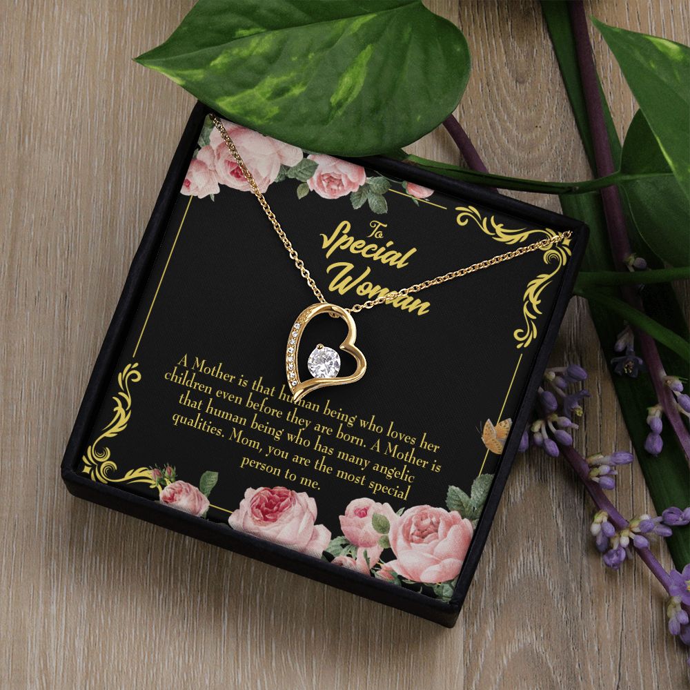 To Mom Mother is Human Forever Necklace w Message Card-Express Your Love Gifts