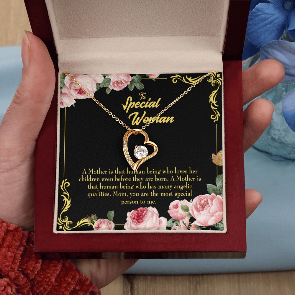 To Mom Mother is Human Forever Necklace w Message Card-Express Your Love Gifts