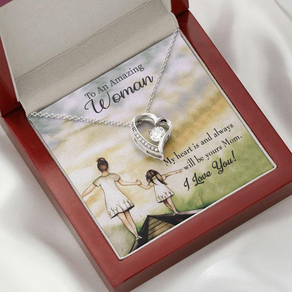 To Mom My Heart is Always Yours Forever Necklace w Message Card-Express Your Love Gifts