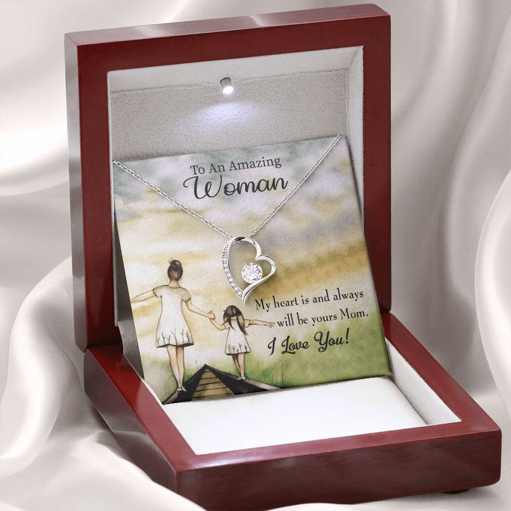 To Mom My Heart is Always Yours Forever Necklace w Message Card-Express Your Love Gifts