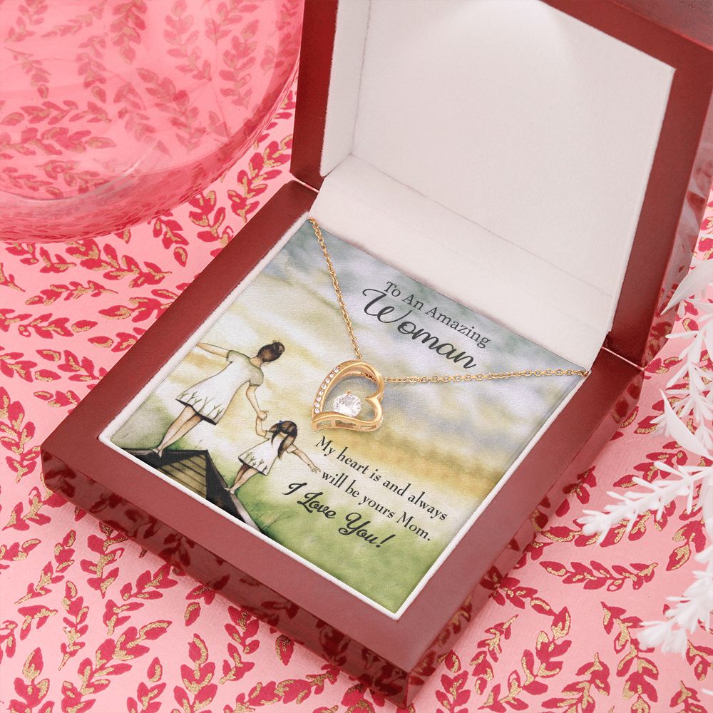 To Mom My Heart is Yours Forever Necklace w Message Card-Express Your Love Gifts