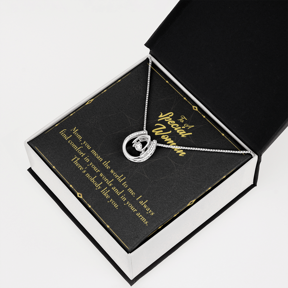 To Mom Nobody Like You Lucky Horseshoe Necklace Message Card 14k w CZ Crystals-Express Your Love Gifts