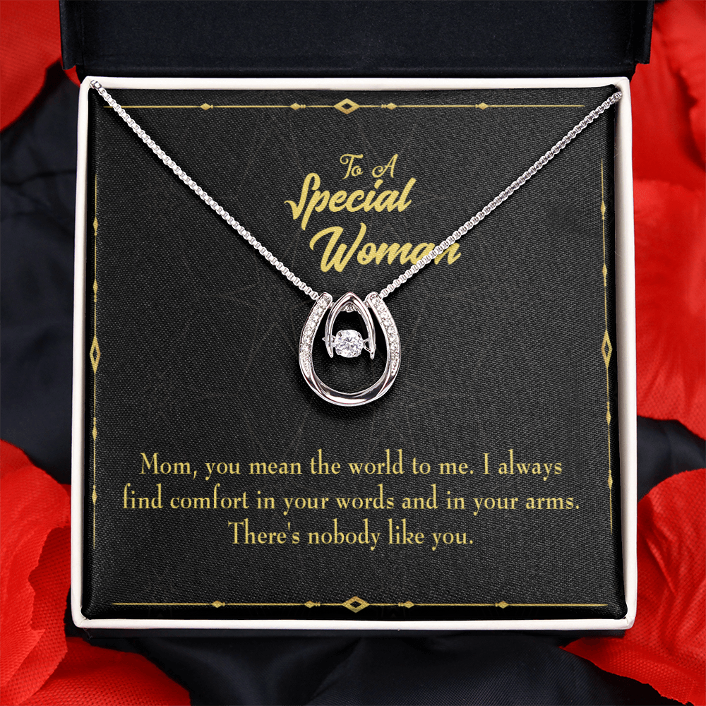 To Mom Nobody Like You Lucky Horseshoe Necklace Message Card 14k w CZ Crystals-Express Your Love Gifts