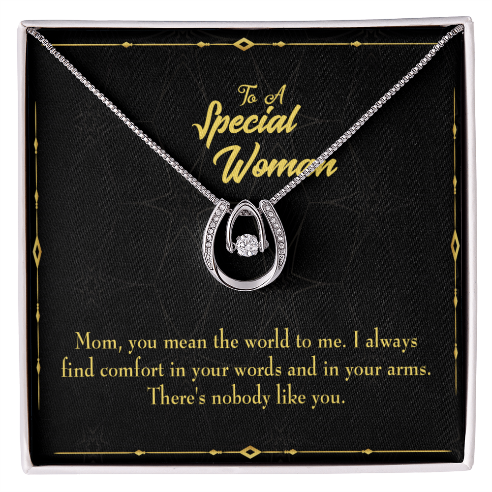 To Mom Nobody Like You Lucky Horseshoe Necklace Message Card 14k w CZ Crystals-Express Your Love Gifts