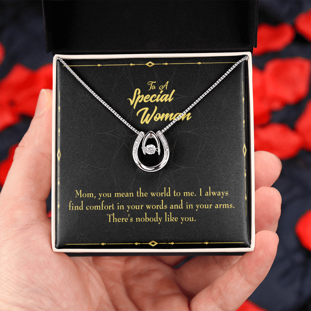 To Mom Nobody Like You Lucky Horseshoe Necklace Message Card 14k w CZ Crystals-Express Your Love Gifts