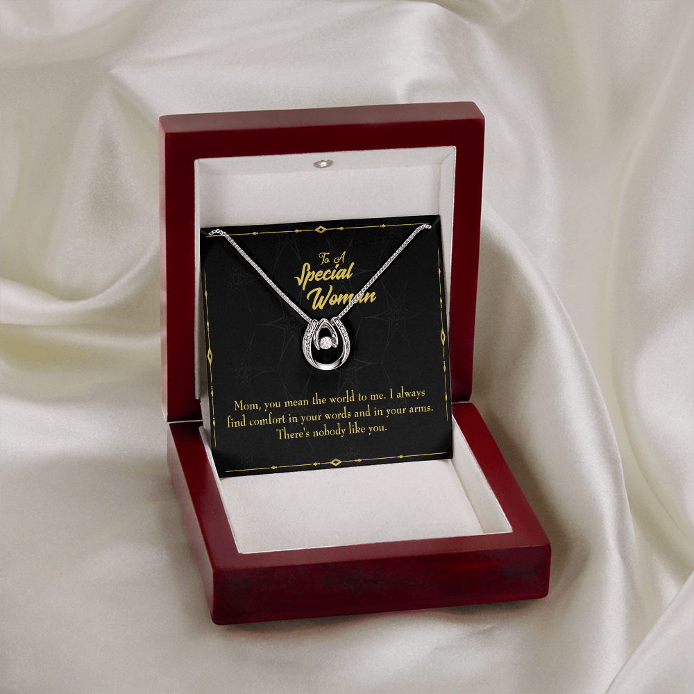 To Mom Nobody Like You Lucky Horseshoe Necklace Message Card 14k w CZ Crystals-Express Your Love Gifts