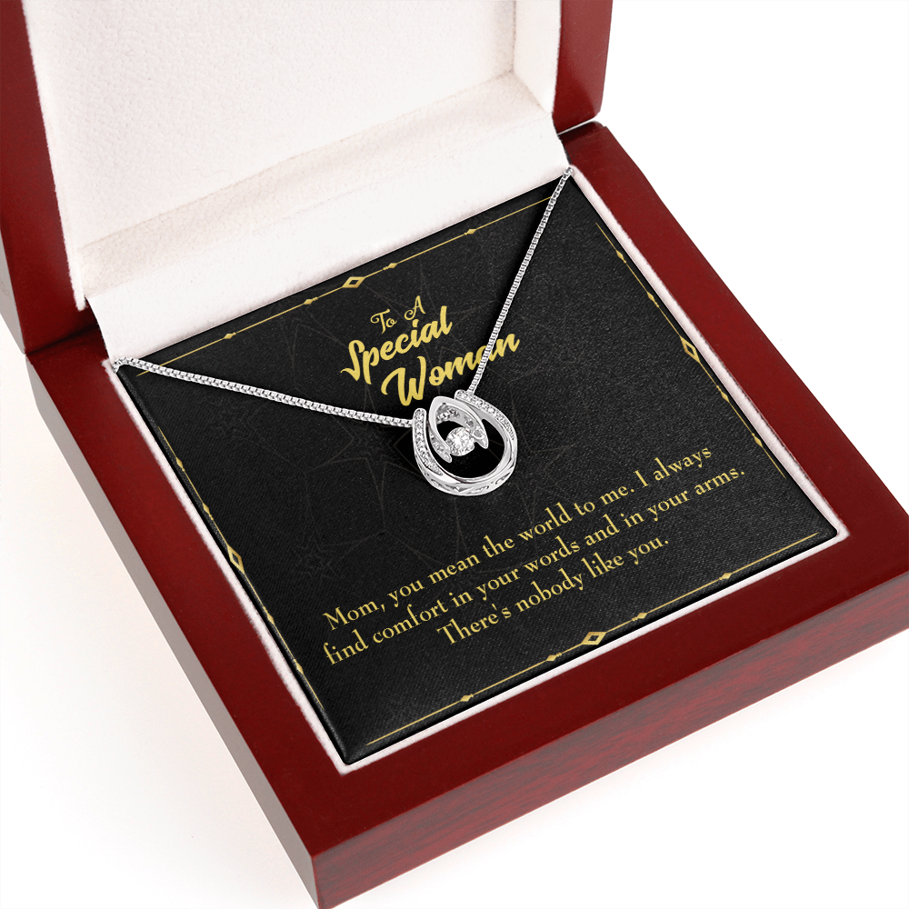 To Mom Nobody Like You Lucky Horseshoe Necklace Message Card 14k w CZ Crystals-Express Your Love Gifts