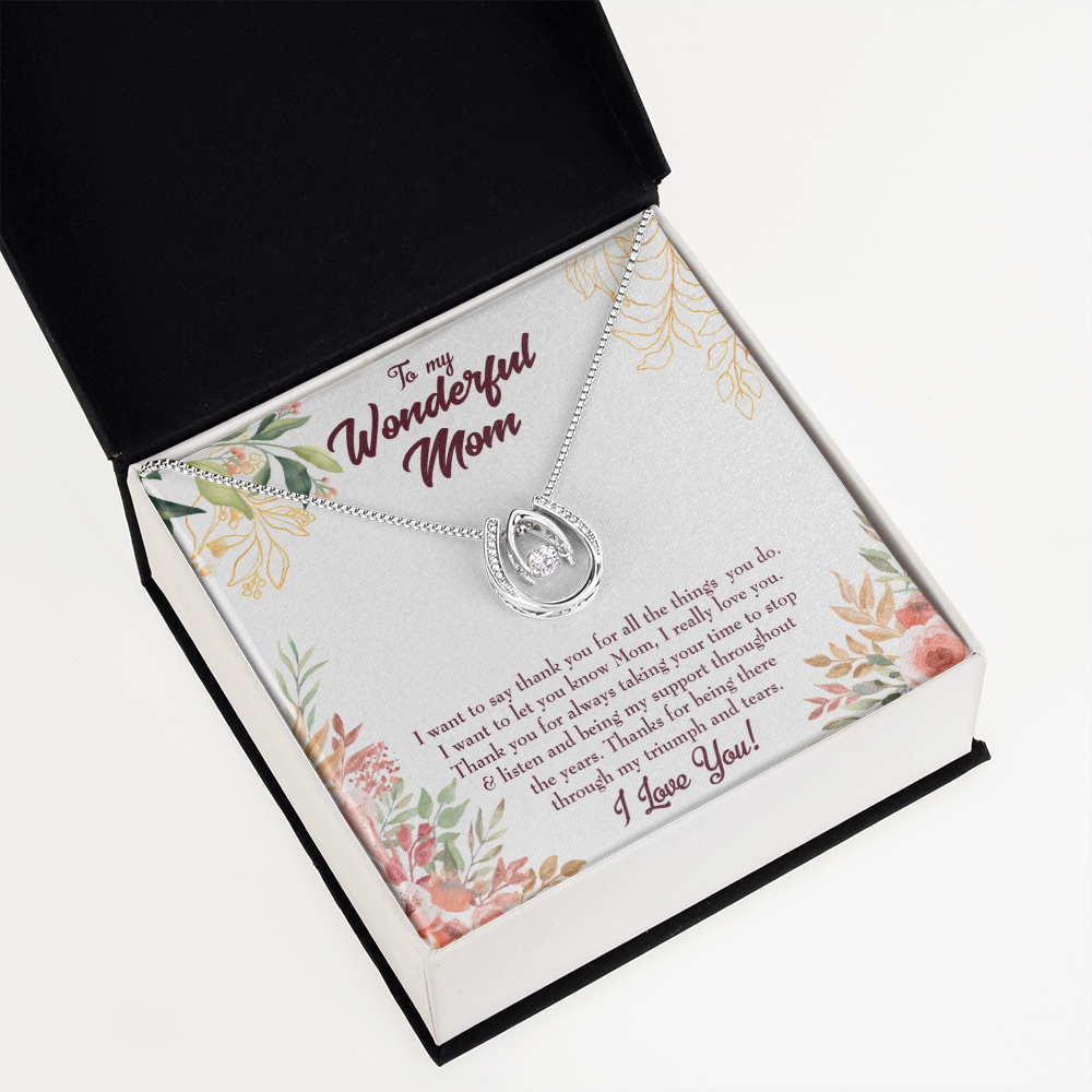 To Mom Not Enough Thanks Lucky Horseshoe Necklace Message Card 14k w CZ Crystals-Express Your Love Gifts