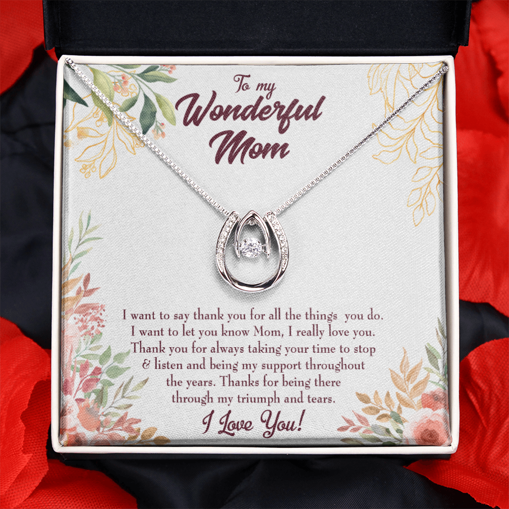 To Mom Not Enough Thanks Lucky Horseshoe Necklace Message Card 14k w CZ Crystals-Express Your Love Gifts