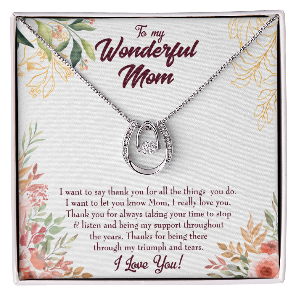 To Mom Not Enough Thanks Lucky Horseshoe Necklace Message Card 14k w CZ Crystals-Express Your Love Gifts