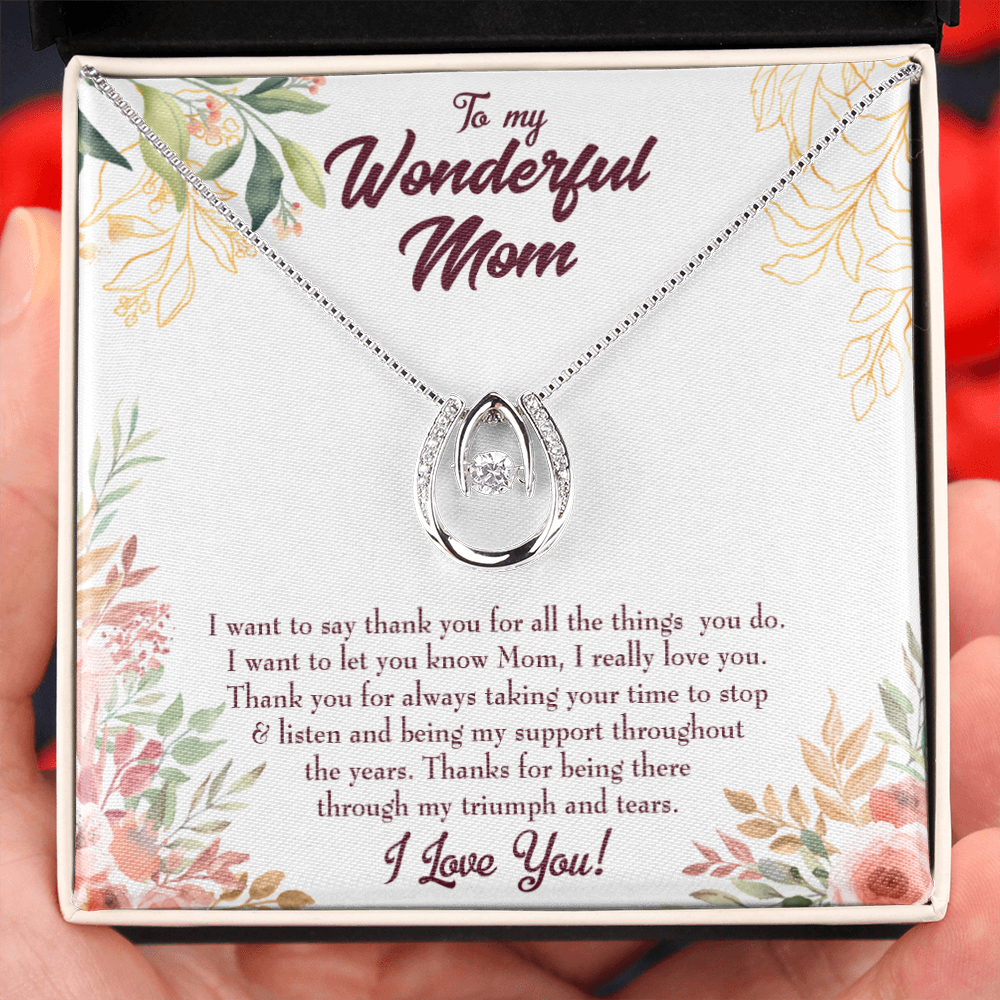 To Mom Not Enough Thanks Lucky Horseshoe Necklace Message Card 14k w CZ Crystals-Express Your Love Gifts