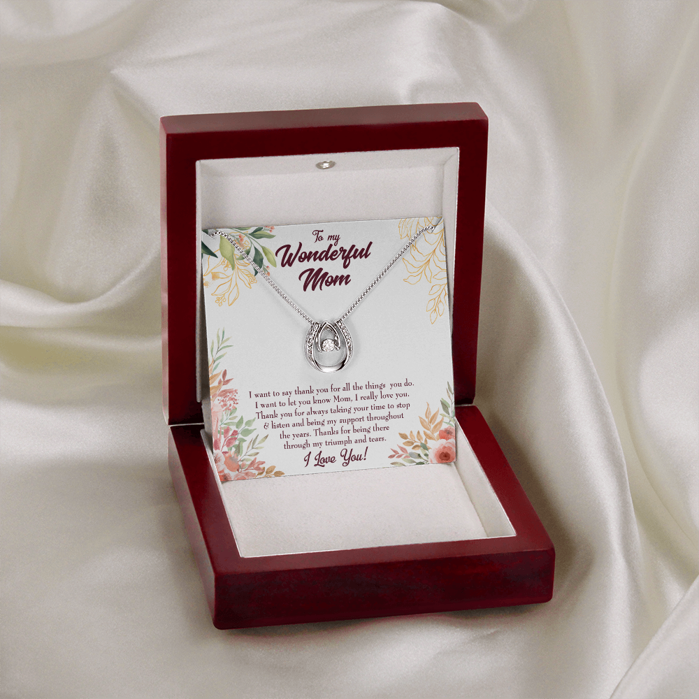 To Mom Not Enough Thanks Lucky Horseshoe Necklace Message Card 14k w CZ Crystals-Express Your Love Gifts