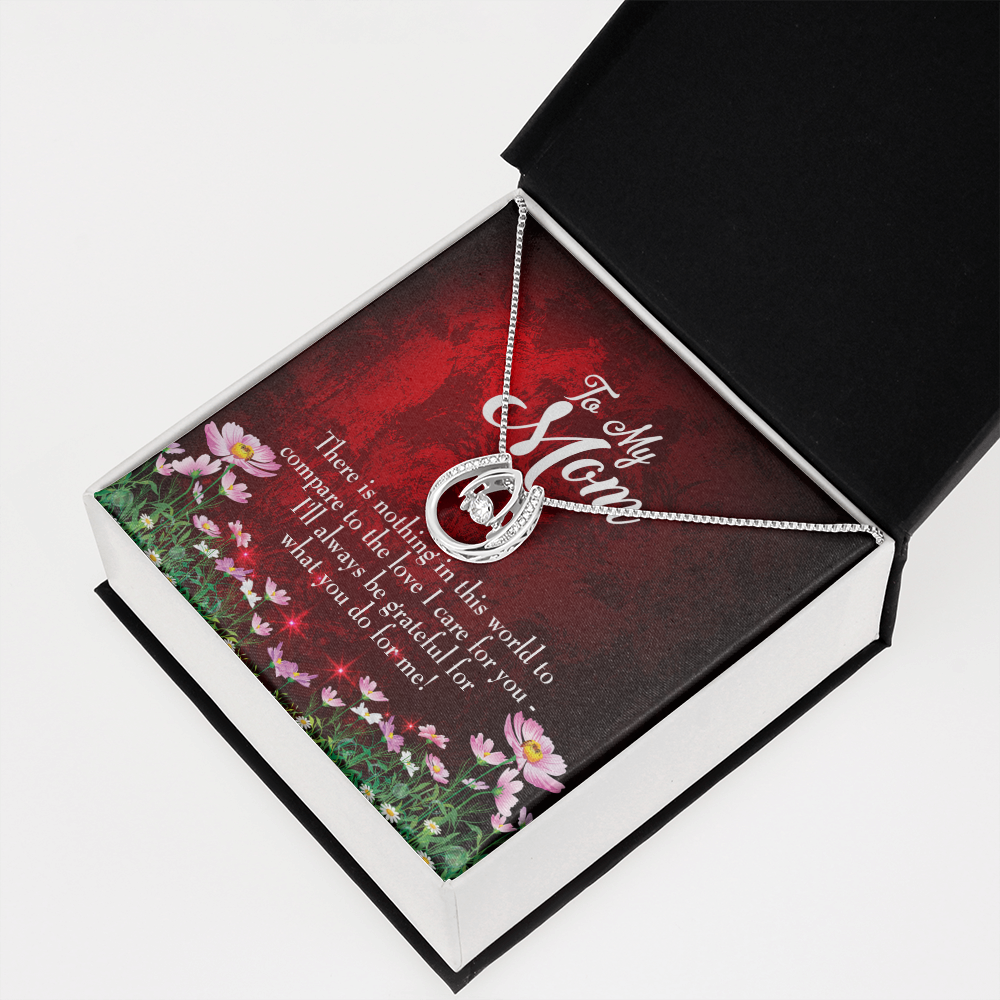 To Mom Nothing in this World Lucky Red Horseshoe Necklace Message Card 14k w CZ Crystals-Express Your Love Gifts