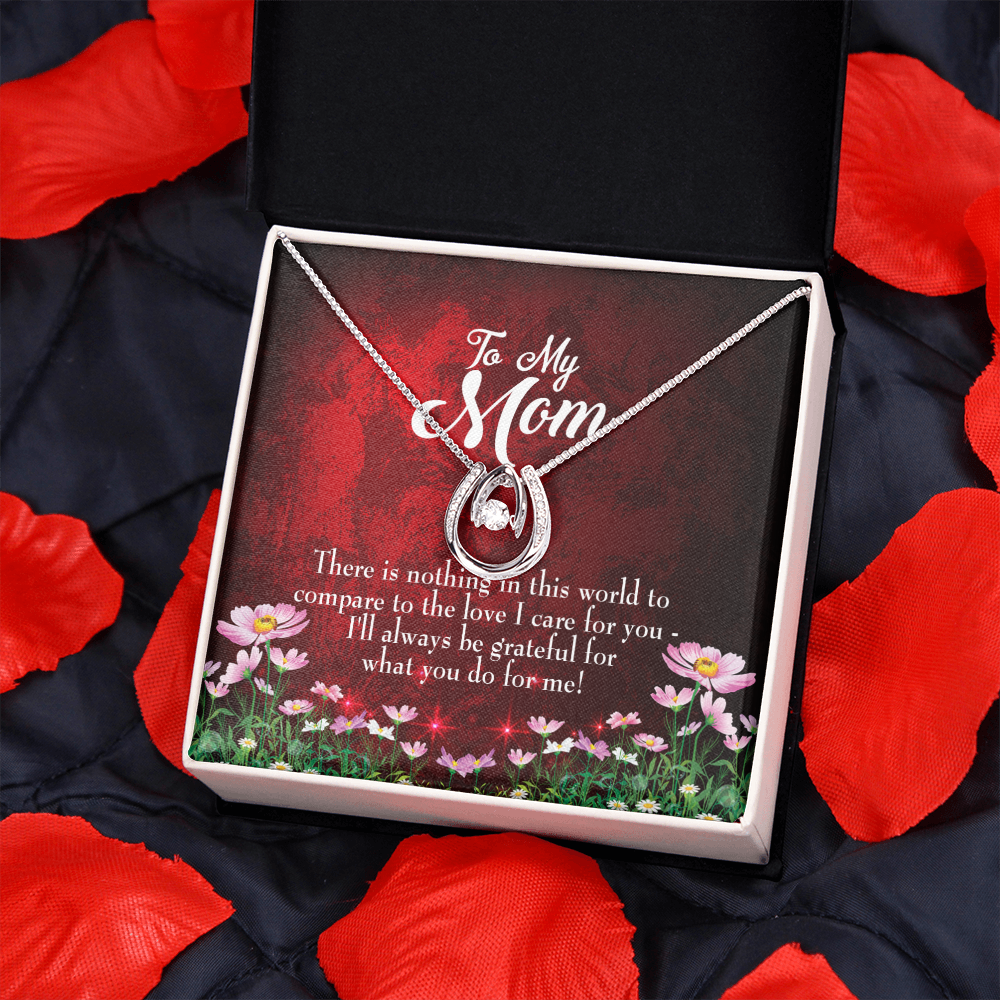 To Mom Nothing in this World Lucky Red Horseshoe Necklace Message Card 14k w CZ Crystals-Express Your Love Gifts