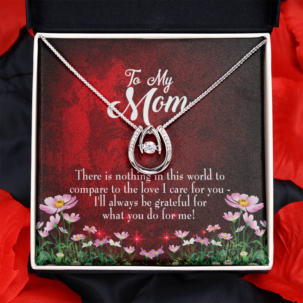 To Mom Nothing in this World Lucky Red Horseshoe Necklace Message Card 14k w CZ Crystals-Express Your Love Gifts