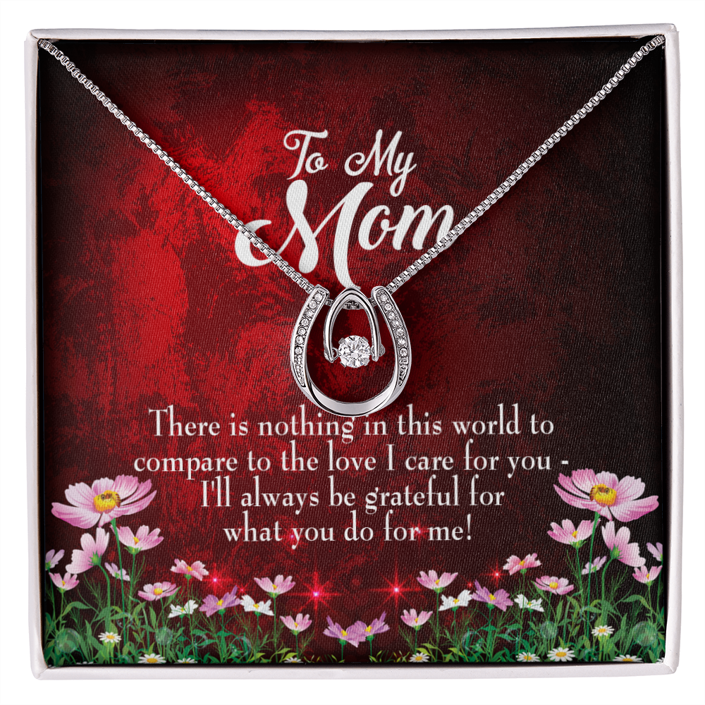 To Mom Nothing in this World Lucky Red Horseshoe Necklace Message Card 14k w CZ Crystals-Express Your Love Gifts