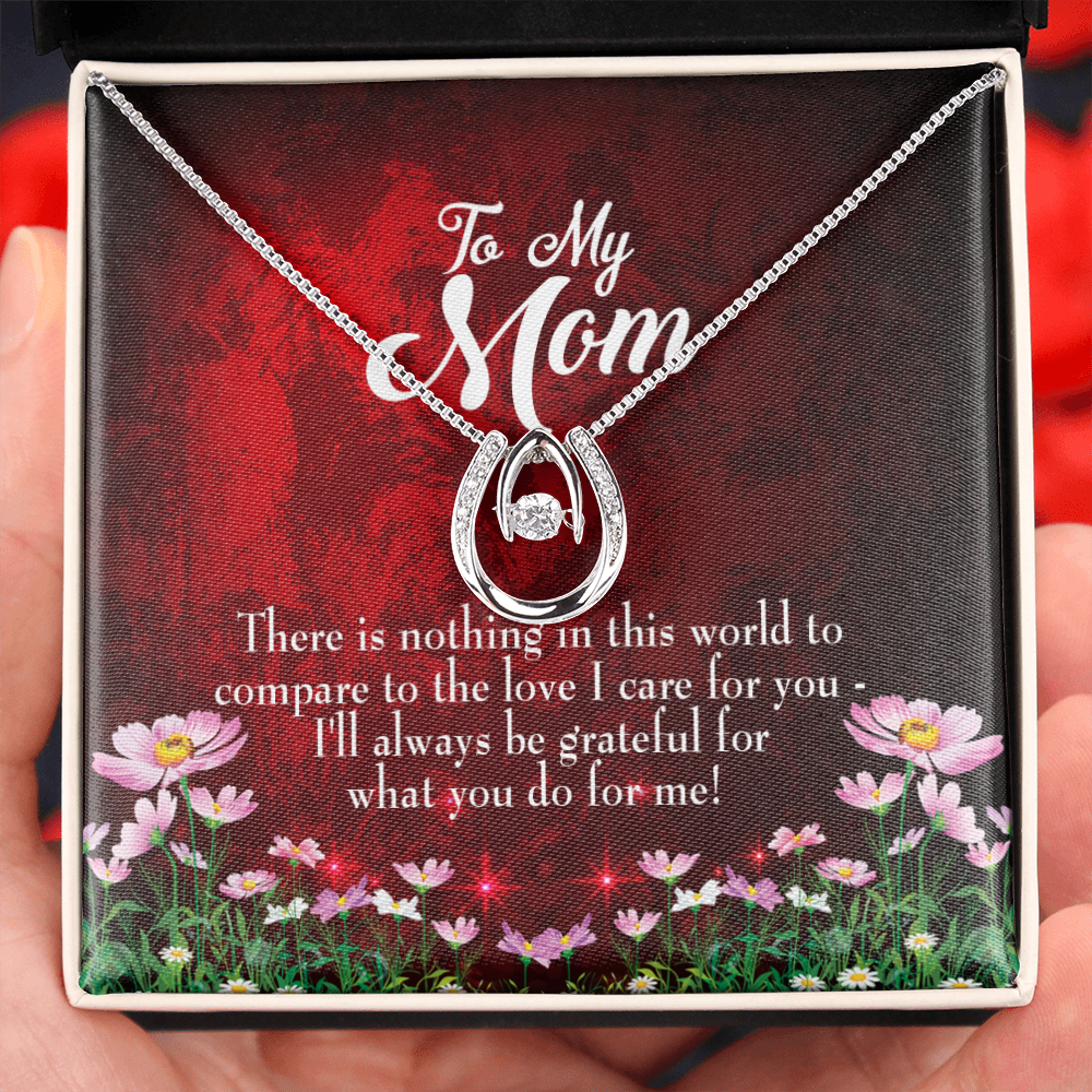 To Mom Nothing in this World Lucky Red Horseshoe Necklace Message Card 14k w CZ Crystals-Express Your Love Gifts