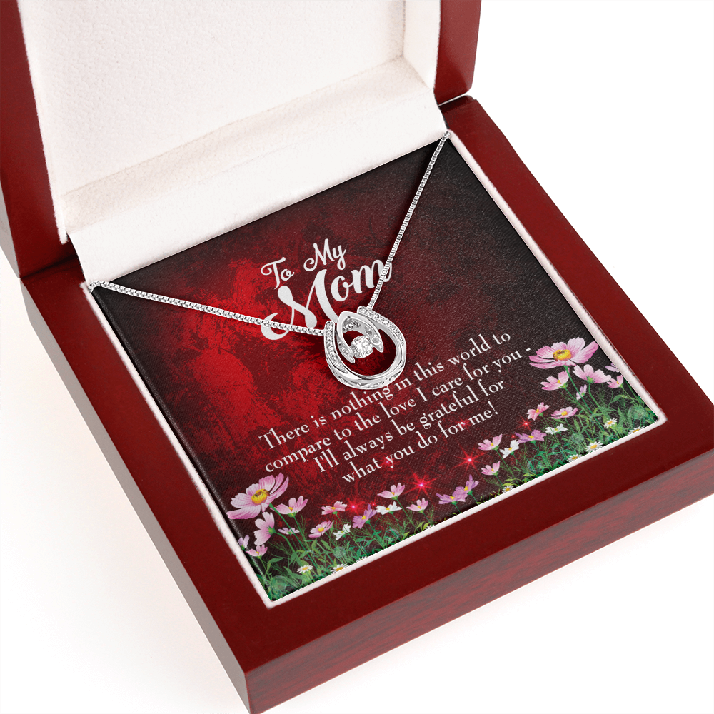 To Mom Nothing in this World Lucky Red Horseshoe Necklace Message Card 14k w CZ Crystals-Express Your Love Gifts