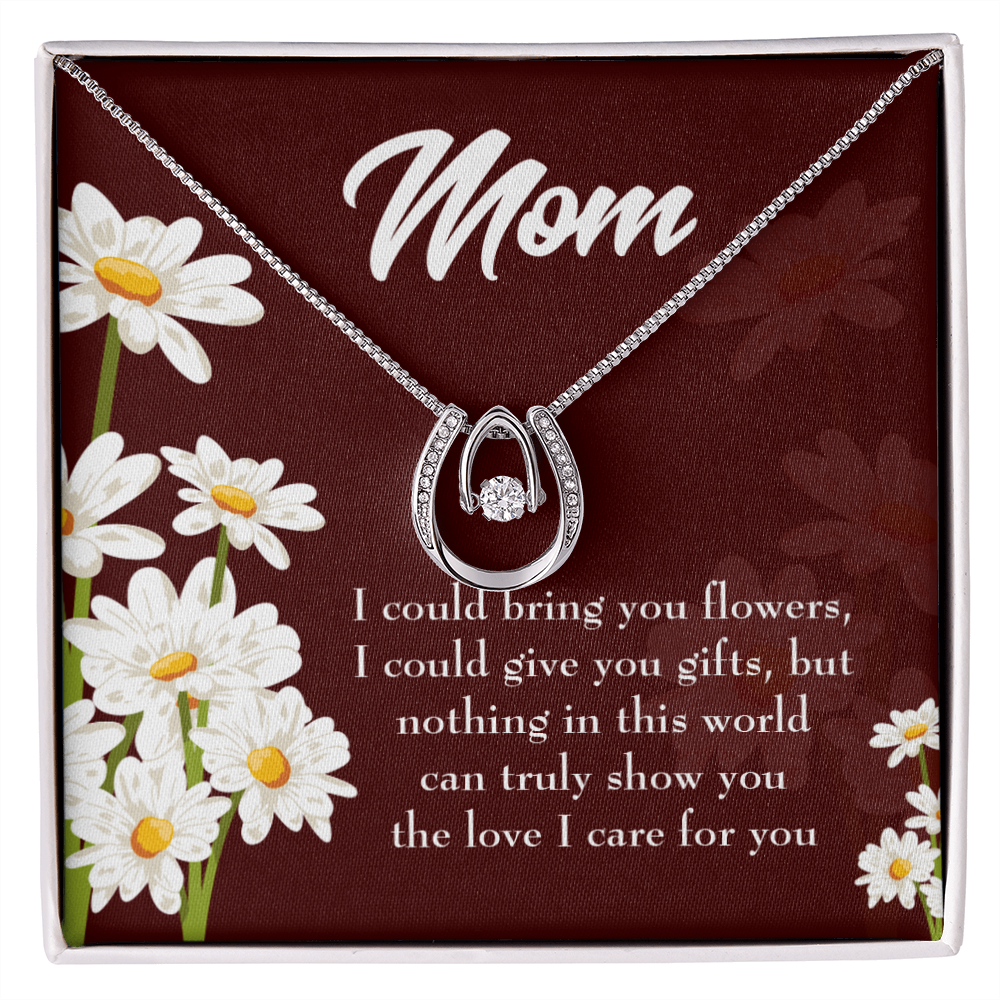 To Mom Nothing in World Lucky Horseshoe Necklace Message Card 14k w CZ Crystals-Express Your Love Gifts