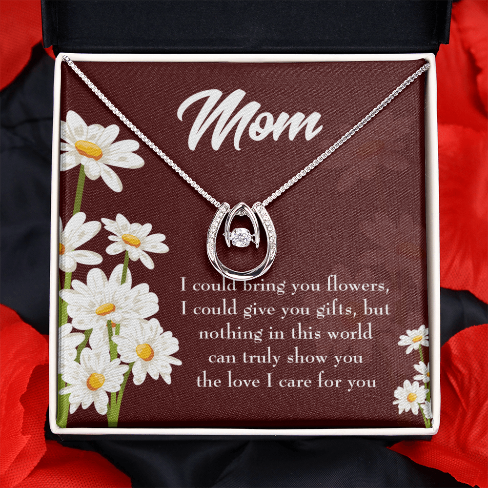 To Mom Nothing in World Lucky Horseshoe Necklace Message Card 14k w CZ Crystals-Express Your Love Gifts