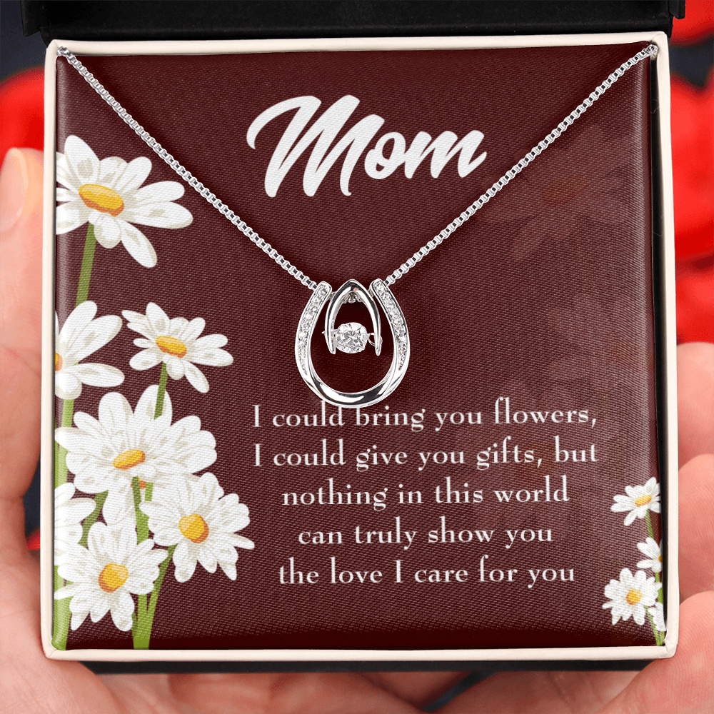 To Mom Nothing in World Lucky Horseshoe Necklace Message Card 14k w CZ Crystals-Express Your Love Gifts