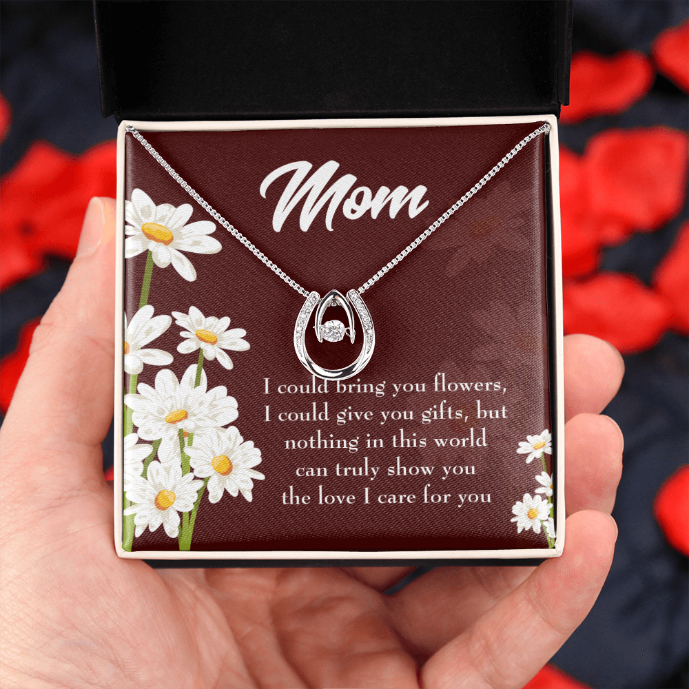 To Mom Nothing in World Lucky Horseshoe Necklace Message Card 14k w CZ Crystals-Express Your Love Gifts