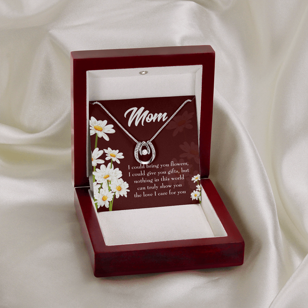 To Mom Nothing in World Lucky Horseshoe Necklace Message Card 14k w CZ Crystals-Express Your Love Gifts