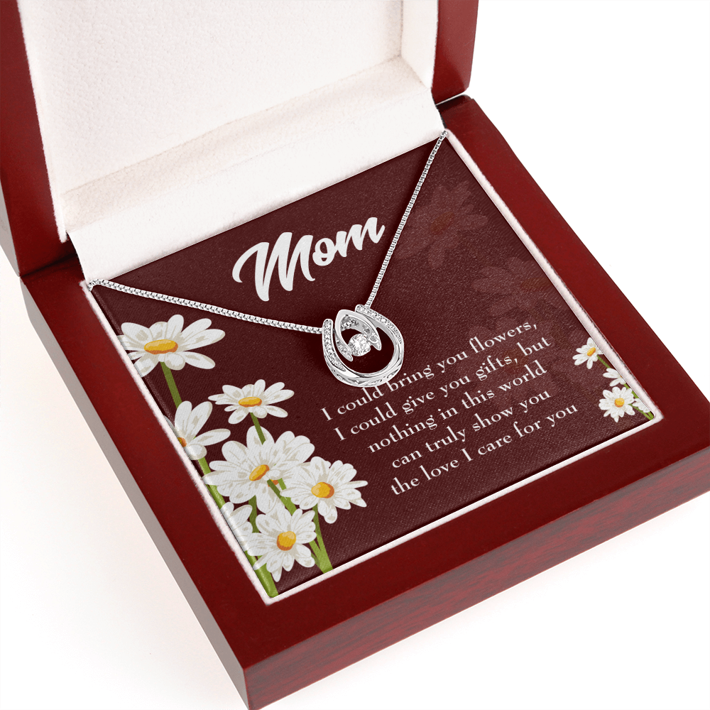 To Mom Nothing in World Lucky Horseshoe Necklace Message Card 14k w CZ Crystals-Express Your Love Gifts