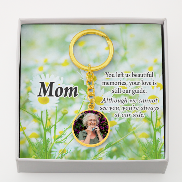 To Mom Personalized Memorial Remembrance Forever In Our Hearts Message Circle Keychain Stainless Steel or 18k Gold-Express Your Love Gifts