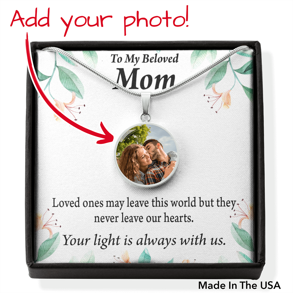 To Mom Personalized Memorial Remembrance Never Leave Our Hearts Stainless Steel or 18k Gold Circle Pendant 18-22"-Express Your Love Gifts