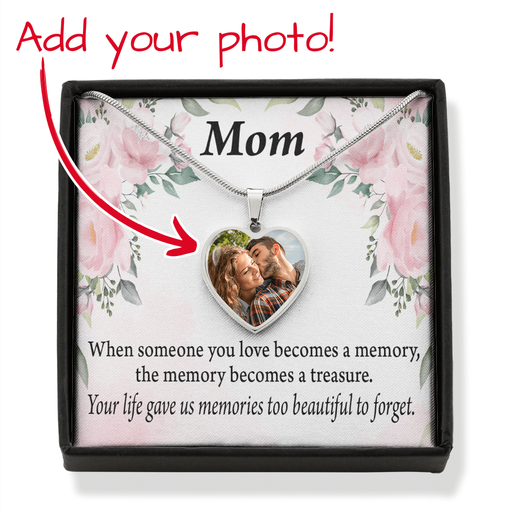 To Mom Personalized Memorial Remembrance Too Beautiful To Forget Necklace Stainless Steel Heart Pendant Necklace 18-22"-Express Your Love Gifts