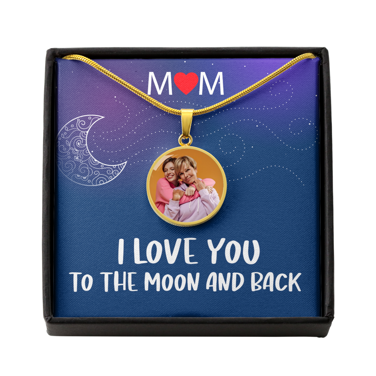 To Mom Personalized Mother Necklace I Love You To The Moon And Back Message Circle Pendant Stainless Steel or 18k Gold 18-22"-Express Your Love Gifts
