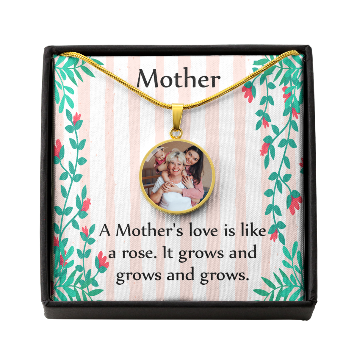 To Mom Personalized Necklace Like A Rose Mother's Love Message Circle Pendant Stainless Steel or 18k Gold 18-22"-Express Your Love Gifts