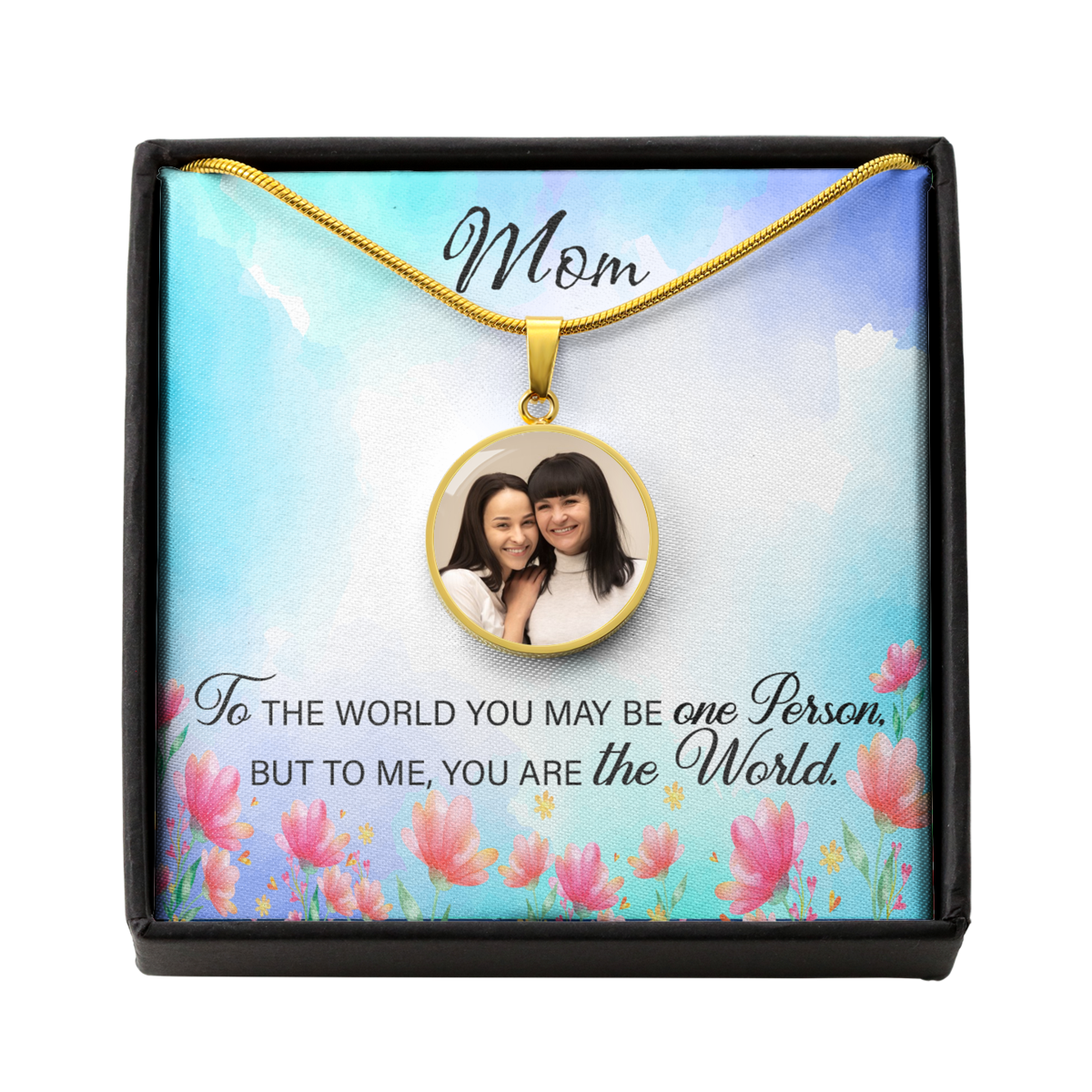 To Mom Personalized Necklace Mom To The World Message Circle Pendant Stainless Steel or 18k Gold 18-22"-Express Your Love Gifts