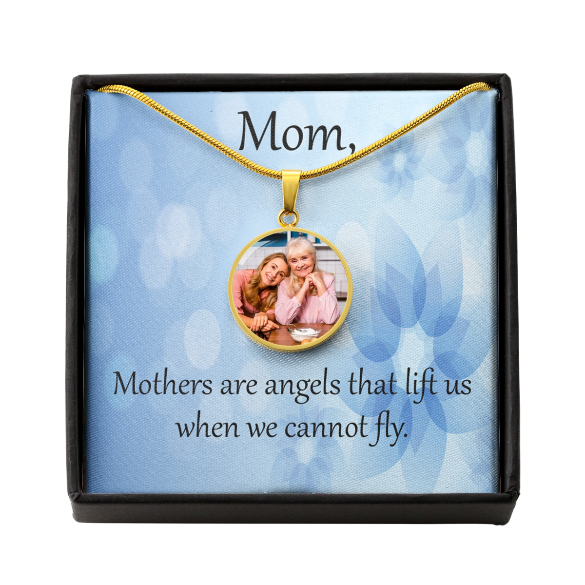 To Mom Personalized Necklace Mothers Are Angels Message Circle Pendant Stainless Steel or 18k Gold 18-22"-Express Your Love Gifts