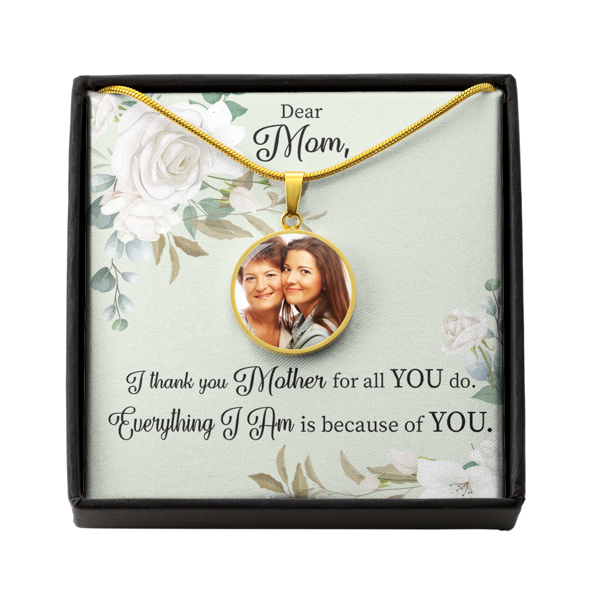 To Mom Personalized Necklace Thank You Mom Message Circle Pendant Stainless Steel or 18k Gold 18-22"-Express Your Love Gifts