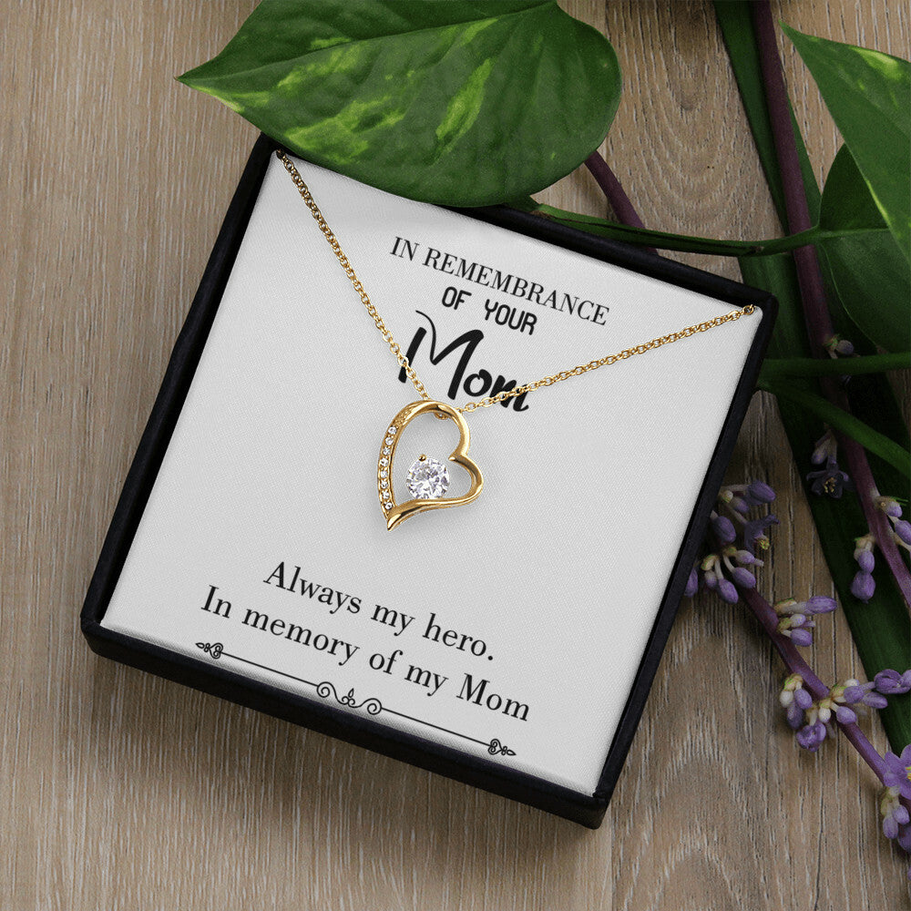 To Mom Remembrance Message Always my Hero White Forever Necklace w Message Card-Express Your Love Gifts