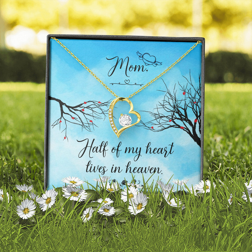 To Mom Remembrance Message Half of My Heart Forever Necklace w Message Card-Express Your Love Gifts