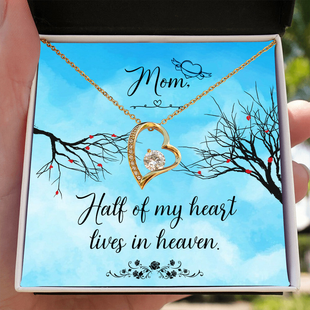 To Mom Remembrance Message Half of My Heart Forever Necklace w Message Card-Express Your Love Gifts