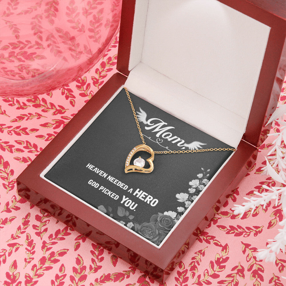 To Mom Remembrance Message Heaven Needed a Hero Forever Necklace w Message Card-Express Your Love Gifts