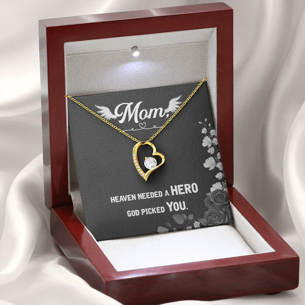 To Mom Remembrance Message Heaven Needed a Hero Forever Necklace w Message Card-Express Your Love Gifts