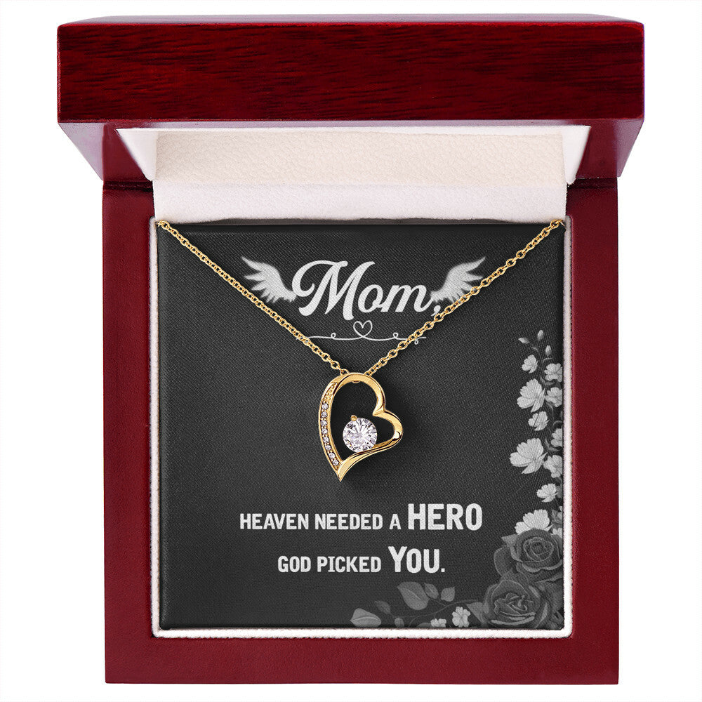 To Mom Remembrance Message Heaven Needed a Hero Forever Necklace w Message Card-Express Your Love Gifts