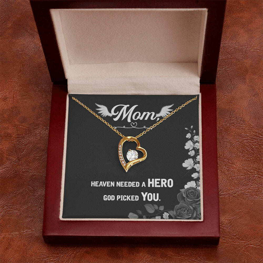 To Mom Remembrance Message Heaven Needed a Hero Forever Necklace w Message Card-Express Your Love Gifts